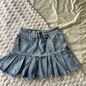 Denim Pleated Mini Skirt